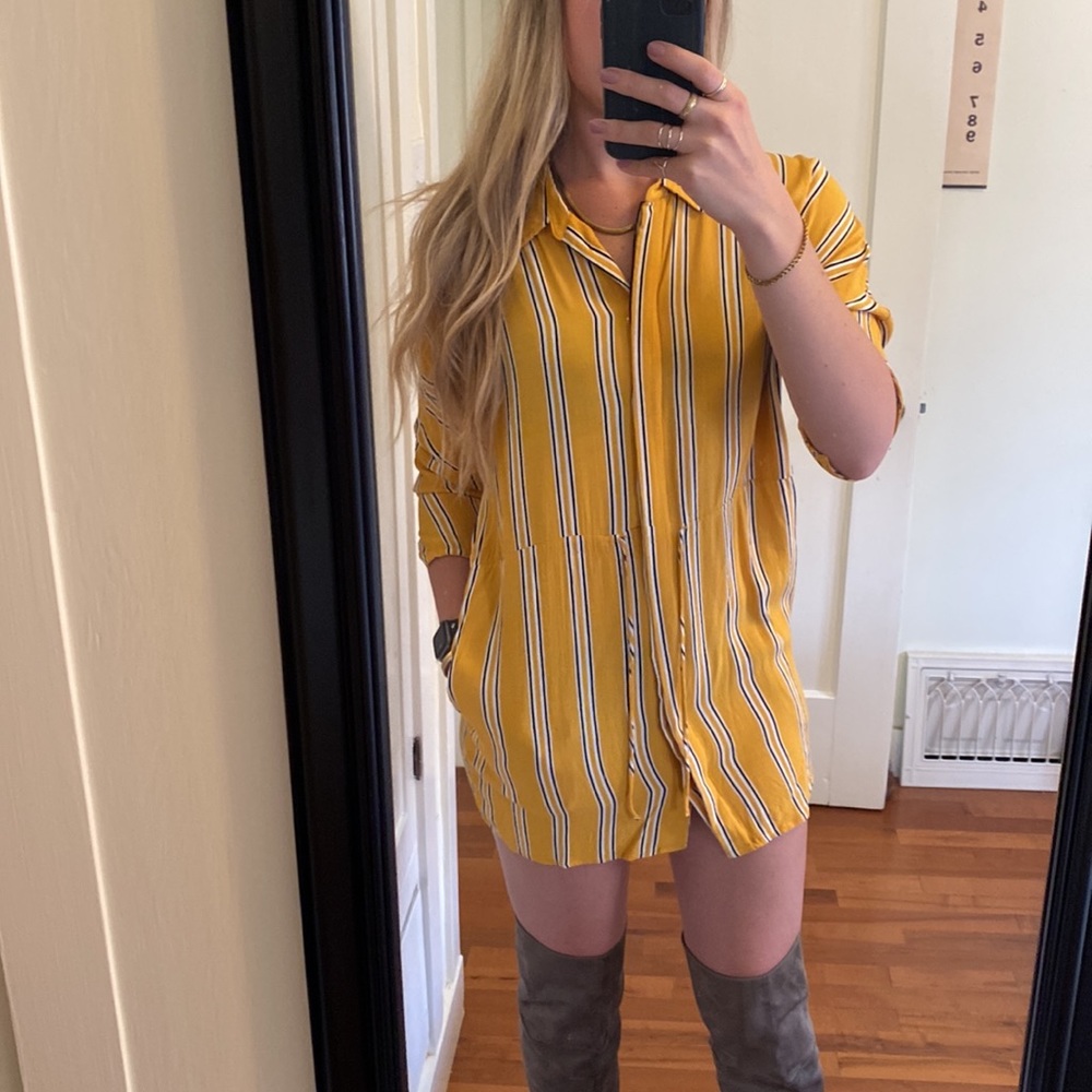 Yellow TopShop striped shirt dress